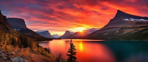 tramonto al di sopra di ghiacciaio nazionale parco, Montana, unito stati di America ai generato foto