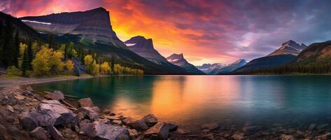 tramonto al di sopra di ghiacciaio nazionale parco, Montana, unito stati di America ai generato foto