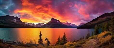 tramonto al di sopra di ghiacciaio nazionale parco, Montana, unito stati di America ai generato foto