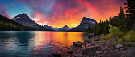 maestoso tramonto nel ghiacciaio nazionale parco, Montana, Stati Uniti d'America. ai generato foto