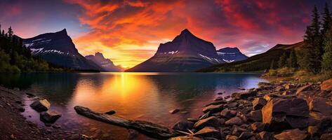 maestoso tramonto nel ghiacciaio nazionale parco, Montana, Stati Uniti d'America. ai generato foto