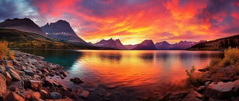 maestoso tramonto nel ghiacciaio nazionale parco, Montana, Stati Uniti d'America. ai generato foto