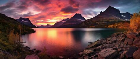 maestoso tramonto nel ghiacciaio nazionale parco, Montana, Stati Uniti d'America. ai generato foto