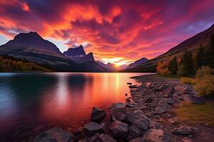 tramonto al di sopra di ghiacciaio nazionale parco, Montana, unito stati di America ai generato foto