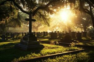 lapidi nel un' cimitero a Alba ai generato foto