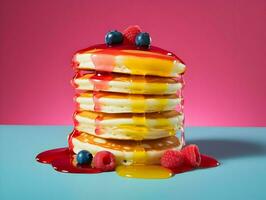 Pancakes con frutti di bosco minimalismo luminosa colori. alta risoluzione. ai generativo foto