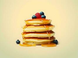 Pancakes con sciroppo e frutti di bosco minimalismo. alto qualità. ai generativo foto