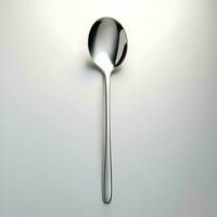 metallico cucchiaio su grigio sfondo minimalismo. alta risoluzione. ai generativo foto