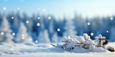 congelato inverno foresta con neve coperto alberi. bellissimo natura sfondo. ai generato. foto