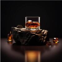 un' bicchiere di Whisky seduta su un' roccia generato con ai foto