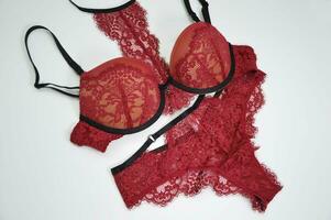 impostato di rosso Borgogna pizzo elegante sexy pizzo biancheria intima su un' bianca sfondo. Da donna Accessori shopping e moda, elemento di Da donna armadio. foto