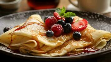 Pancakes con frutti di bosco e Noci generato con ai foto