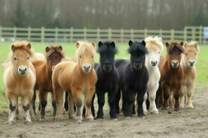 gruppo di carino pony azienda agricola gregge. creare ai foto