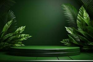 3d rendere di verde sfondo con tropicale le foglie e podi, 8 mila di generativo ai foto