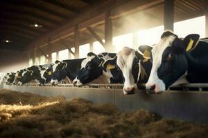 salutare latteria mucche a azienda agricola. creare ai foto