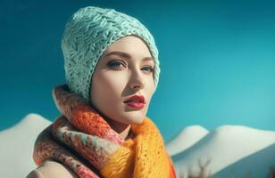 donna ritratto nel inverno stoffa ritratto Visualizza. creare ai foto