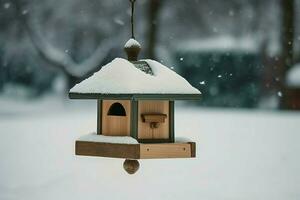 uccello alimentatore Casa inverno selvaggio natura. creare ai foto