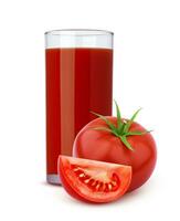bicchiere di pomodoro succo e tagliare pomodori isolato su bianca sfondo foto