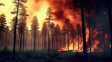 foresta su fuoco e ambiente danno e naturale habitat, fuoco è ovunque e aria inquinamento. ai generato foto