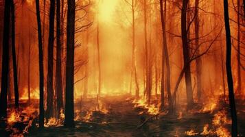 foresta su fuoco e ambiente danno e naturale habitat, fuoco è ovunque e aria inquinamento. ai generato foto