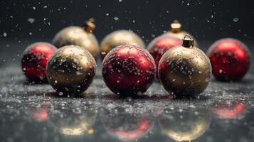 inverno di stagione allegro Natale e contento nuovo anno sfondo sfondo, modello, striscione, manifesto, vacanza disegno, bellissimo Natale palla sfera Natale albero ornamento. ai generato. foto