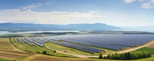 l'ambiente installazione di fotovoltaico energia pianta e vento turbina azienda agricola situato di discarica.solare pannelli azienda agricola costruito su un' rifiuto cumulo di rifiuti e vento turbina azienda agricola. rinnovabile energia fonte foto