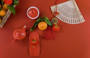 set da tè per la cerimonia del capodanno cinese lunare felice foto