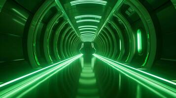 ai generato vuoto verde futuristico tunnel. tecnologia design. foto