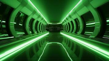 ai generato vuoto verde futuristico tunnel. tecnologia design. foto