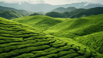 ai generato verde tè piantagione, superiore Visualizza struttura foto