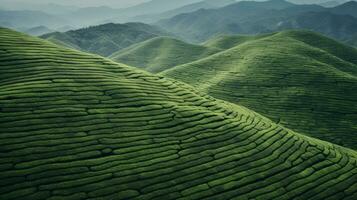 ai generato verde tè piantagione, superiore Visualizza struttura foto