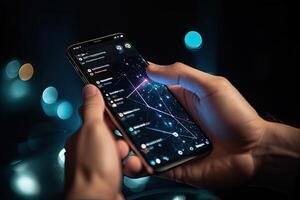 persona Tenere smartphone con costellazione app. generativo ai foto