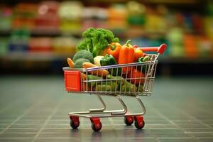 shopping carrello pieno di fresco verdure nel supermercato foto