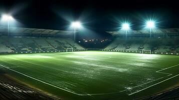 calcio stadio a notte con luminosa luci foto