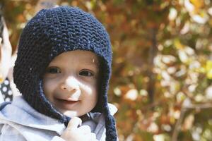 ritratto di 2-3 anni vecchio bambino nel autunno giardino foto