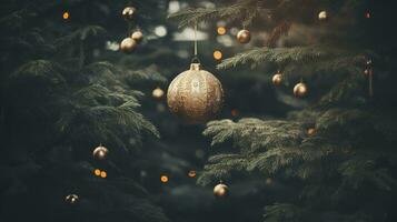 ai generato generativo ai, Natale albero con palle, sfocato sfondo, vacanza decorazione foto