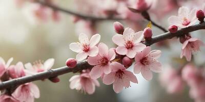 un' realistico un' vicino su di un' ciliegia fiorire albero ai generato foto