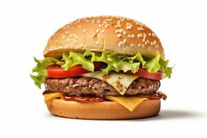 un' Hamburger isolato su un' bianca sfondo, ai generato foto