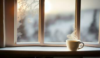 ai generato inverno sfondo con un' tazza di caffè. foto