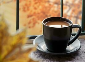 ai generato autunno sfondo con un' tazza di caffè. foto