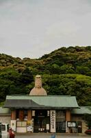 un' grande statua di un' Budda dietro a un' edificio foto