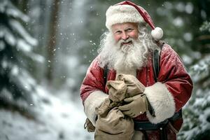 ai generato ritratto di un' cane indossare un' Santa Claus cappello. allegro Natale e contento nuovo anno celebrazione. generativo ai foto