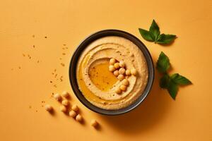 ciotola di hummus con Ceci e spezie su colore sfondo. generativo ai foto