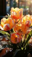 bellezza tulipano fiore e tramonto cielo ai generato foto