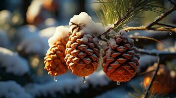 pino frutta albero inverno coperto di neve ai generato foto