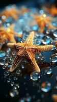 ai generato stella marina animale mare su spiaggia roccia modello foto