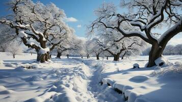 pianta albero inverno con neve realistico ai generato foto