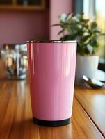 bicchiere rosa modello bevanda viaggio promozione marca azienda ai generato foto