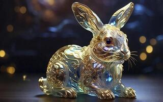 d'oro coniglio con un' modello su il pelle Pasqua coniglietto Cinese nuovo anno oro oro coniglio generativo ai foto