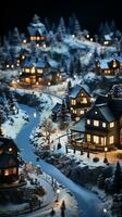 notte villaggio Villetta casa affitto su inverno ai generato foto